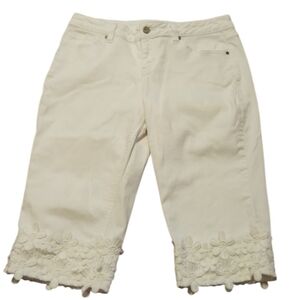 Earl Capri Jeans Womens Size 12 Petite Denim Pant White Floral